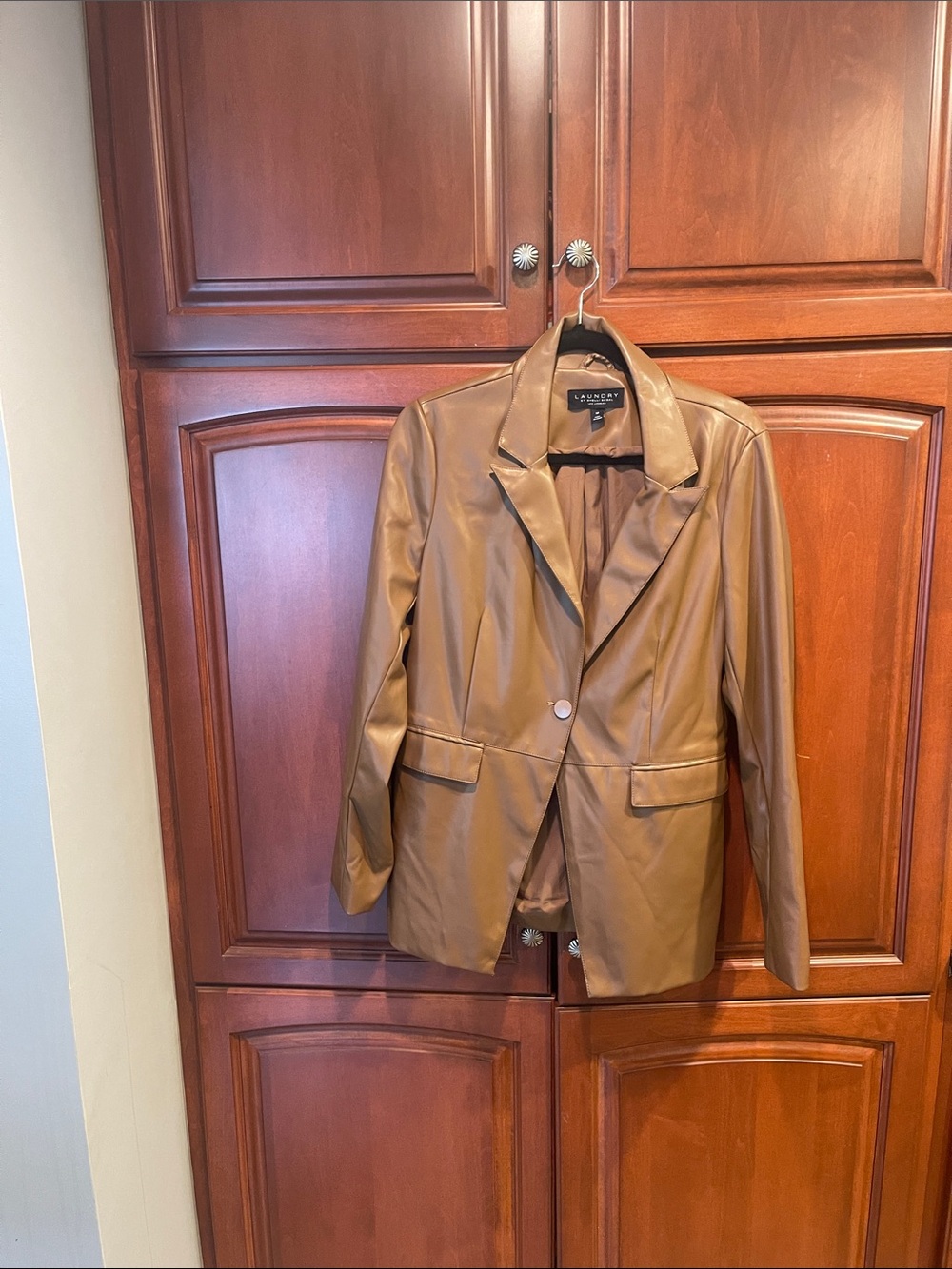 Laundry By Shelli Segal Tan Faux Leather Single-Button Blazer